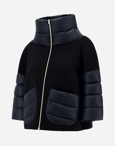 Herno Resort Poncho In Wool And Cashemre With Ultralight Nylon Details In Black