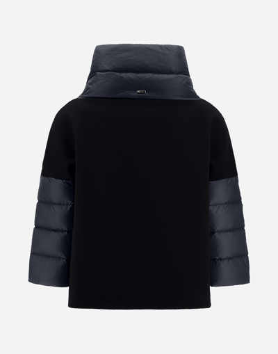 Herno Resort Poncho In Wool And Cashemre With Ultralight Nylon Details In Black