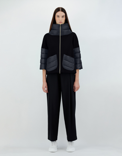 Herno Resort Poncho In Wool And Cashemre With Ultralight Nylon Details In Black