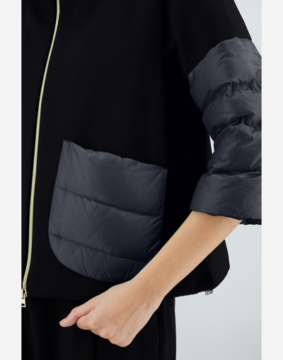 Herno Resort Poncho In Wool And Cashemre With Ultralight Nylon Details In Black