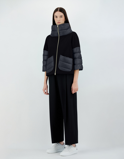 Herno Resort Poncho In Wool And Cashemre With Ultralight Nylon Details In Black