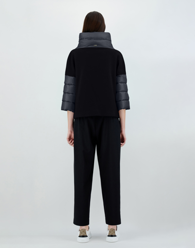Herno Resort Poncho In Wool And Cashemre With Ultralight Nylon Details In Black