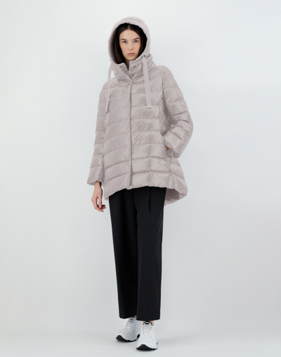 Herno Nylon Ultralight And Silk Cashmere A-line Jacket In Grey Pearl