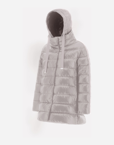 Herno Nylon Ultralight And Silk Cashmere A-line Jacket In Grey Pearl