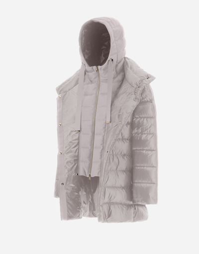 Herno Nylon Ultralight And Silk Cashmere A-line Jacket In Grey Pearl