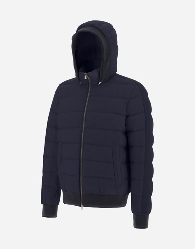 Herno Bomber Jacket In Ecoage And Silk Cashmere In New Blue