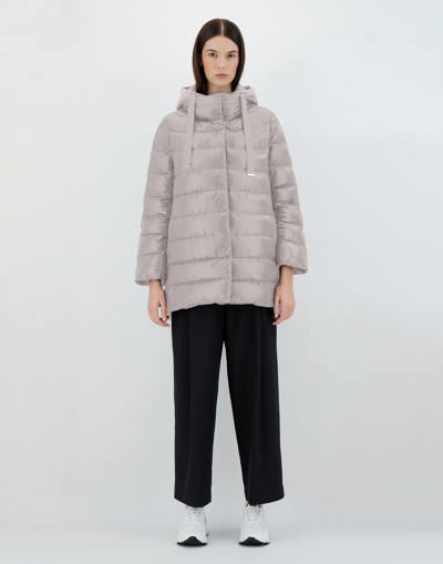 Herno Nylon Ultralight And Silk Cashmere A-line Jacket In Grey Pearl