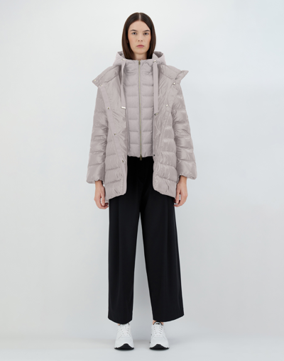 Herno Nylon Ultralight And Silk Cashmere A-line Jacket In Grey Pearl