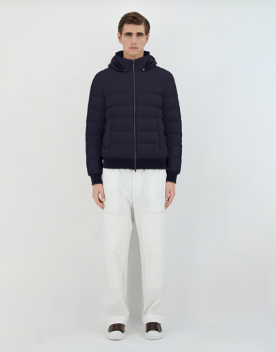 Herno Bomber Jacket In Ecoage And Silk Cashmere In New Blue