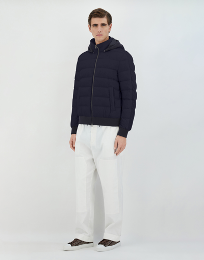 Herno Bomber Jacket In Ecoage And Silk Cashmere In New Blue