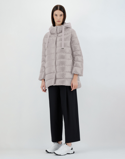 Herno Nylon Ultralight And Silk Cashmere A-line Jacket In Grey Pearl