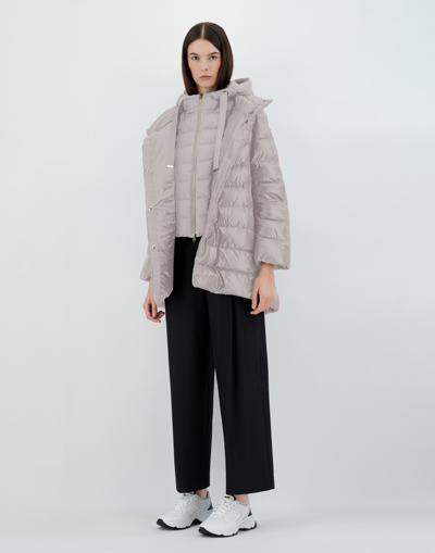 Herno Nylon Ultralight And Silk Cashmere A-line Jacket In Grey Pearl