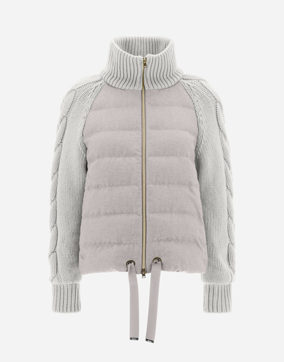 Shop Herno Silk Cashmere And Knit Bomber Jacket In Grey Pearl