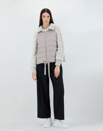Herno Silk Cashmere And Knit Bomber Jacket In Grey Pearl