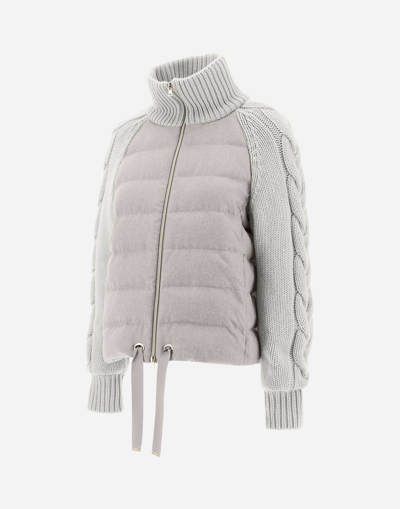 Shop Herno Silk Cashmere And Knit Bomber Jacket In Grey Pearl