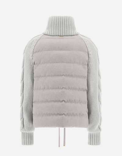 Shop Herno Silk Cashmere And Knit Bomber Jacket In Grey Pearl