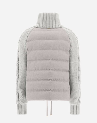 Herno Silk Cashmere And Knit Bomber Jacket In Grey Pearl