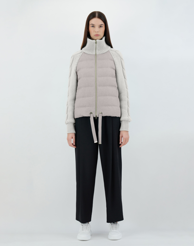 Herno Silk Cashmere And Knit Bomber Jacket In Grey Pearl