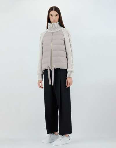 Herno Silk Cashmere And Knit Bomber Jacket In Grey Pearl