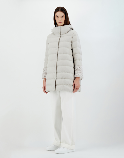 Herno Silk Cashmere And Knit A-line Jacket In Grey Pearl
