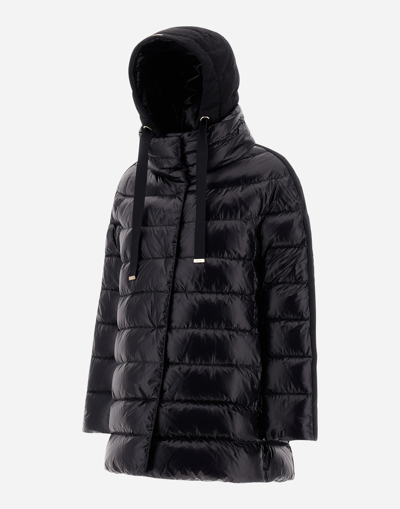Herno Nylon Ultralight And Silk Cashmere A-line Jacket In Black