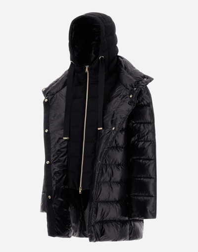 Herno Nylon Ultralight And Silk Cashmere A-line Jacket In Black