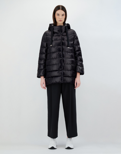 Herno Nylon Ultralight And Silk Cashmere A-line Jacket In Black