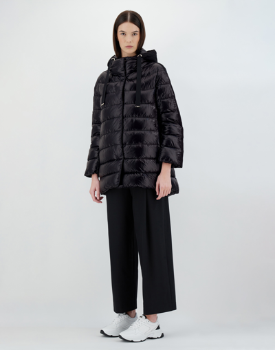 Herno Nylon Ultralight And Silk Cashmere A-line Jacket In Black