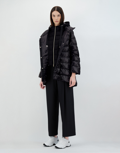 Herno Nylon Ultralight And Silk Cashmere A-line Jacket In Black