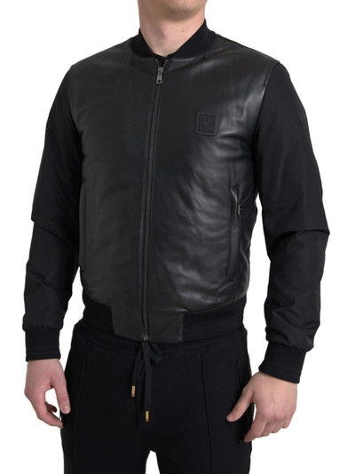 Shop Dolce & Gabbana Black Polyester Full Zip Bomber Coat Jacket