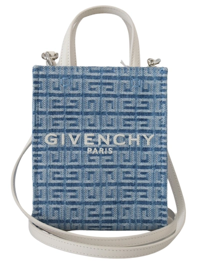 Shop Givenchy Light Blue Coated Canvas Vertical Mini Shoulder Bag