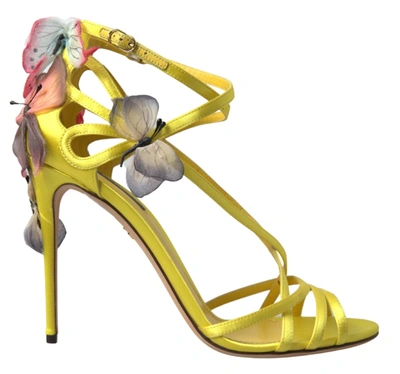 Shop Dolce & Gabbana Yellow Keira Butterfly Appliqués Sandals