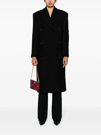 Shop Recto Women Giverny Felt Belt Detail Double Breasted Coat In Black