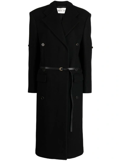 Shop Recto Women Giverny Felt Belt Detail Double Breasted Coat In Black
