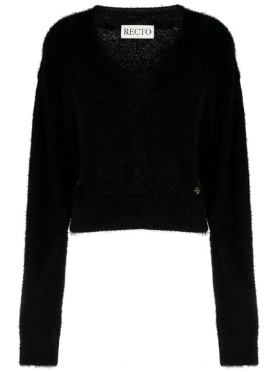Shop Recto Women Long Hair V-neck Knit Crop Top In Black