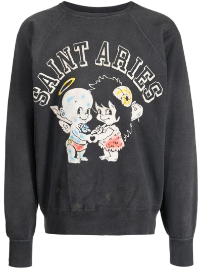 Shop Saint Michael X Aries Crewneck Sweatshirt In Black