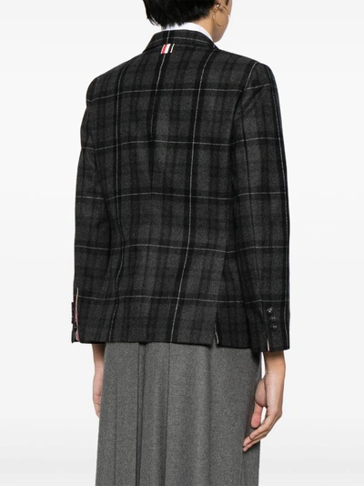 Shop Thom Browne Women Tartan Flannel Classic Sportcoat In 015 Charcoal