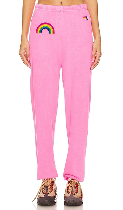 Shop Aviator Nation Rainbow Embroidery Sweatpant In Pink