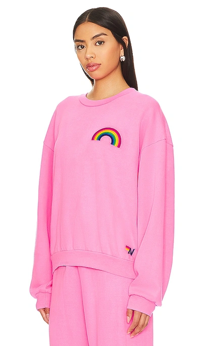 Shop Aviator Nation Rainbow Embroidery Crew Neck Sweatshirt In Pink