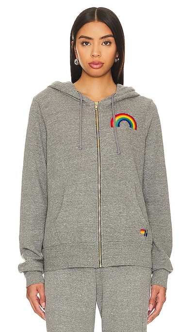Shop Aviator Nation Rainbow Embroidery Zip Hoodie In Grey