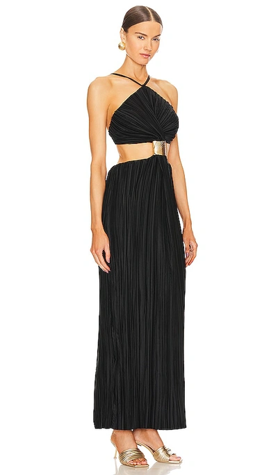 Cult Gaia Mitra Embellished Cutout Plissé-satin Halterneck Gown In Black