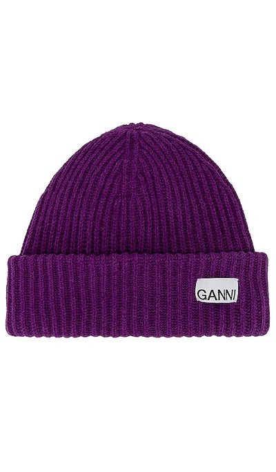 Shop Ganni Structured Rib Beanie In 蓝紫色