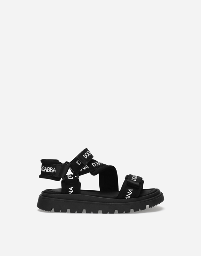 Dolce & Gabbana Logo Lycra Strap Sandals In Black