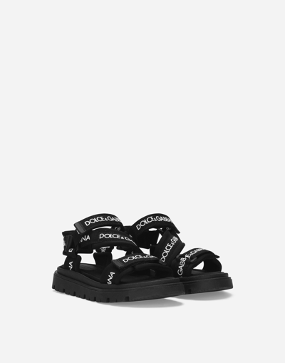 Dolce & Gabbana Logo Lycra Strap Sandals In Black