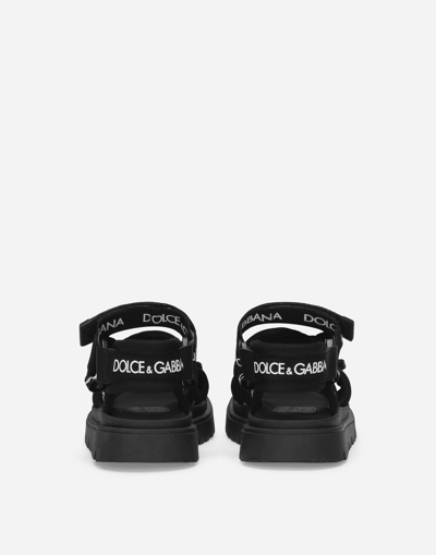 Dolce & Gabbana Logo Lycra Strap Sandals In Black