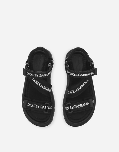 Dolce & Gabbana Logo Lycra Strap Sandals In Black