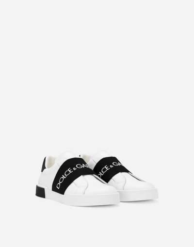 Dolce & Gabbana Calfskin Portofino Sneakers In White