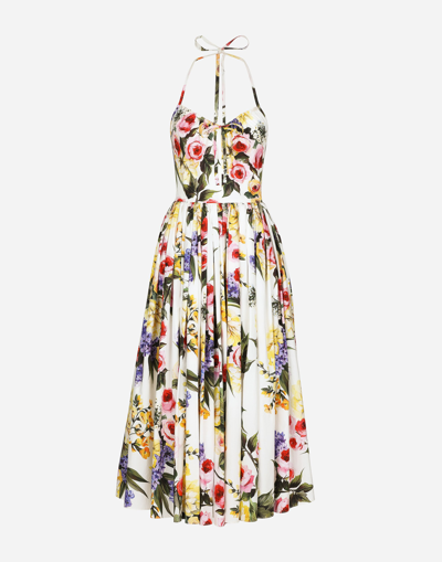 Shop Dolce & Gabbana Calf-length Cotton Dress With Garden Print