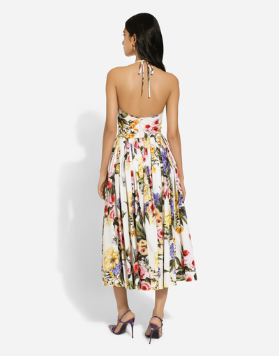 Shop Dolce & Gabbana Calf-length Cotton Dress With Garden Print
