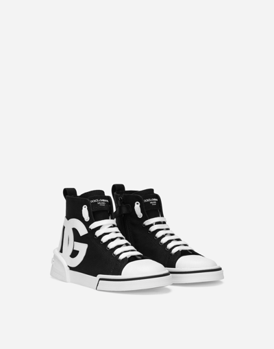 Shop Dolce & Gabbana Canvas Portofino Space High-top Sneakers In Black